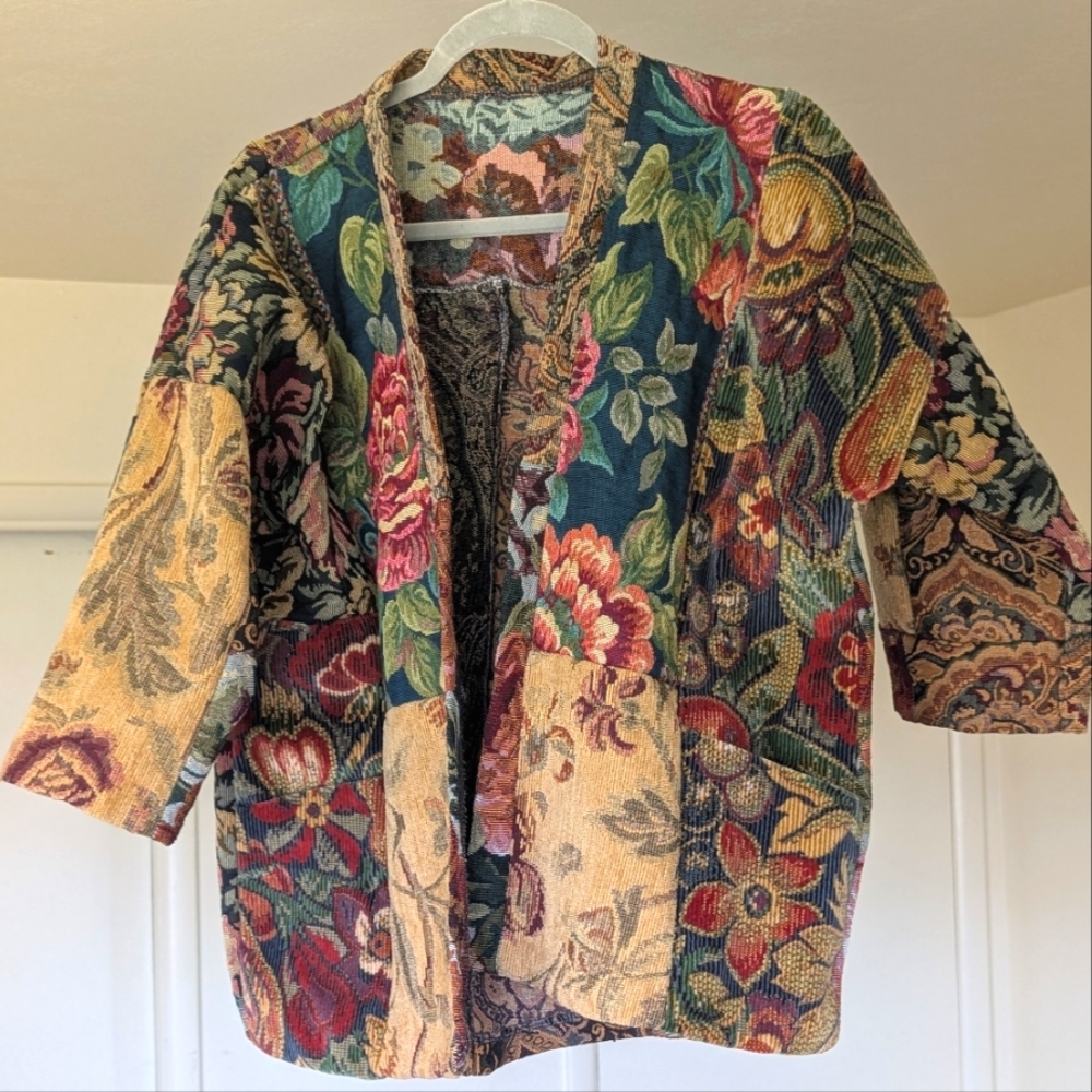 Artist Handsewn Floral Tapestry Jacket Size Medium To Large